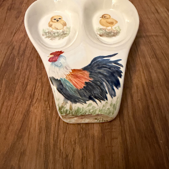 Hand Painted Rooster and Chicks Spoon Rest - Picture 3 of 8